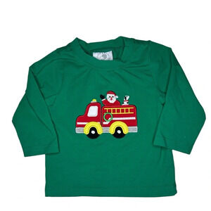 Firetruck Santa Applique Long Sleeve Tee